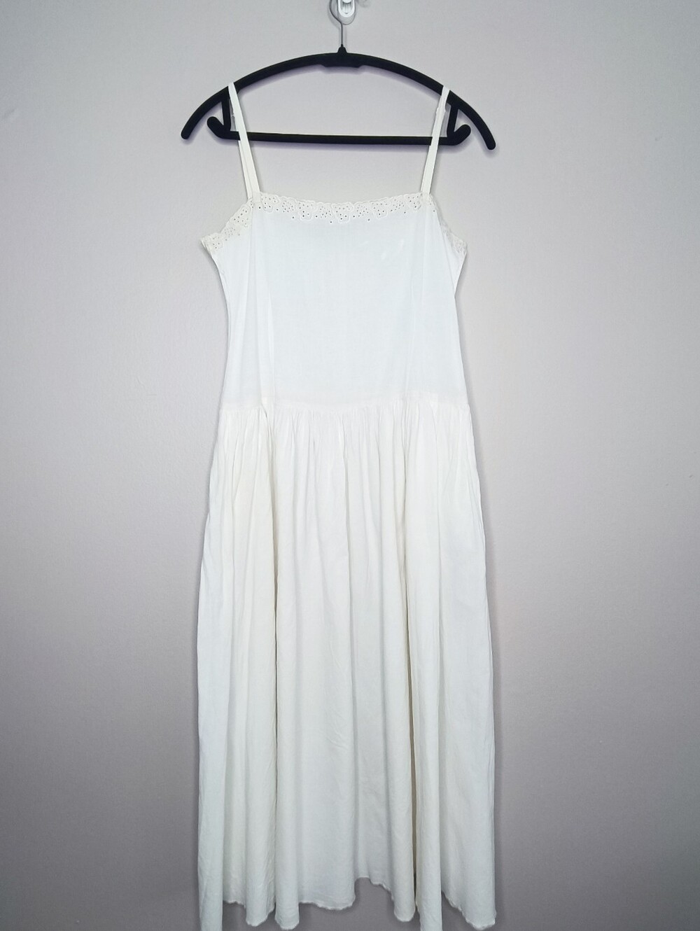 Vintage 90s DKNY Pure Off-White Cotton Midi Dress - Size 4 Minimalist